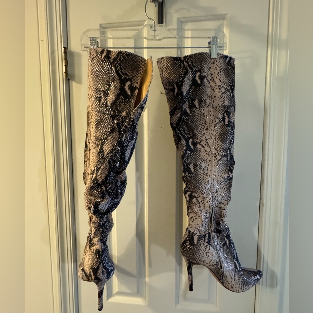 Like new, over-the-knee Jessica Simpson snakeskin boots